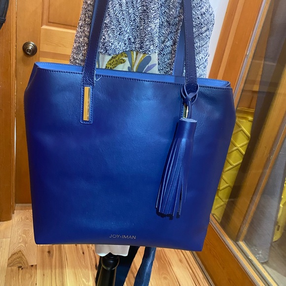 Joy Mangano Handbags - Joy Mangano & Inman blue leather tote bag. Beautiful color with tassel.